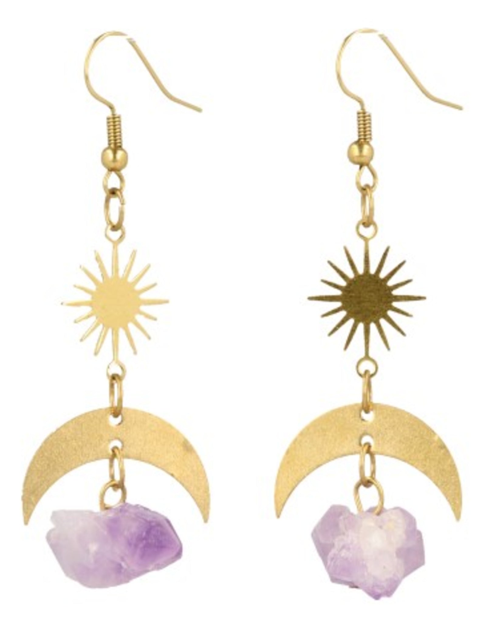 Amethist ruw Star&Moon oorbellen