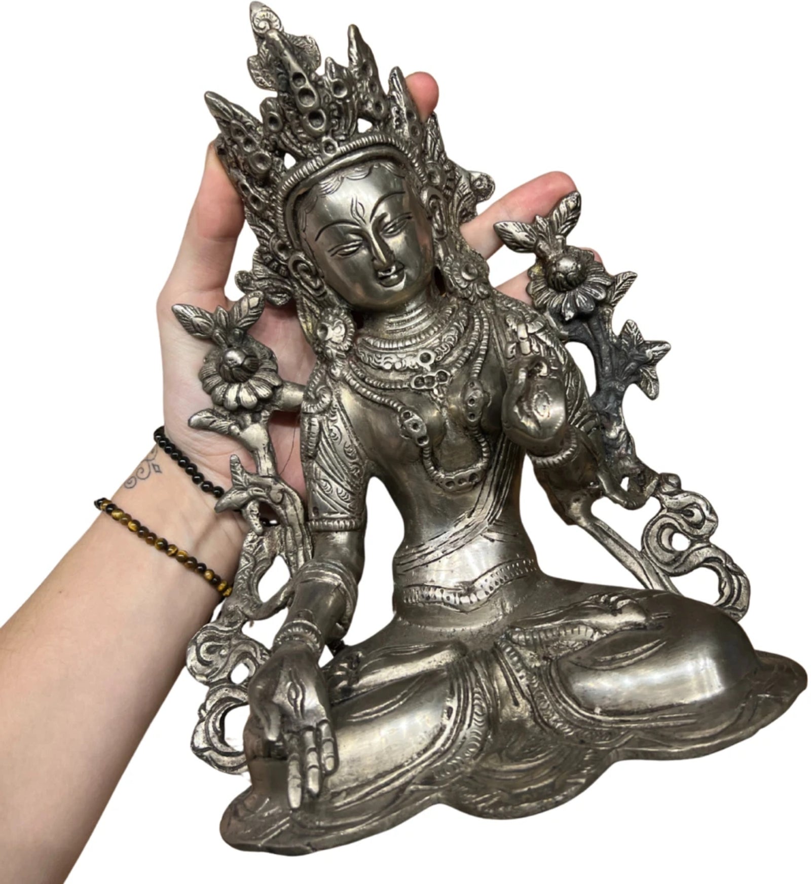 Beeld brons White Tara zilverkleur