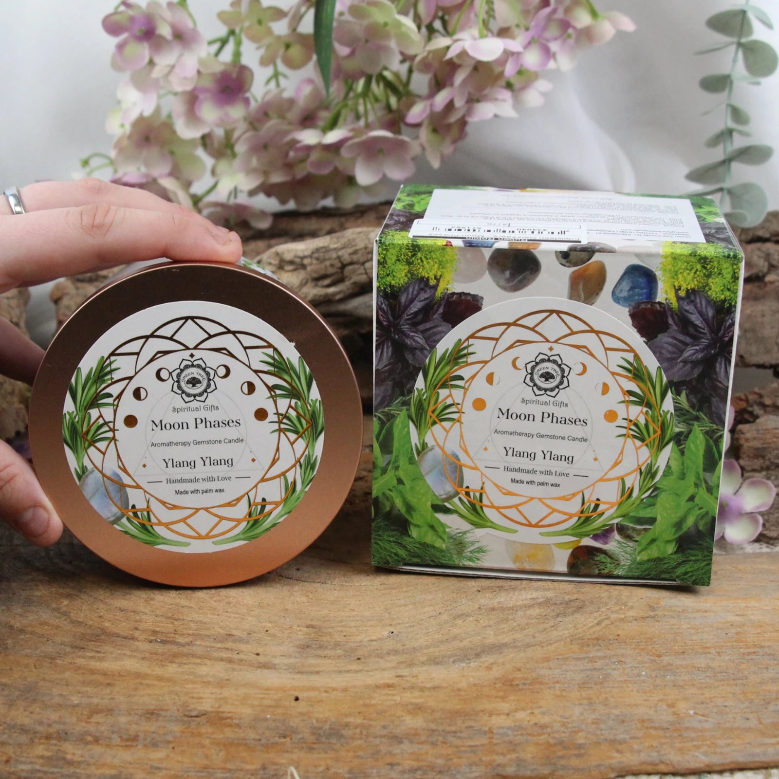 Edelsteen Geurkaars - Moon Phases met Maansteen - Groot