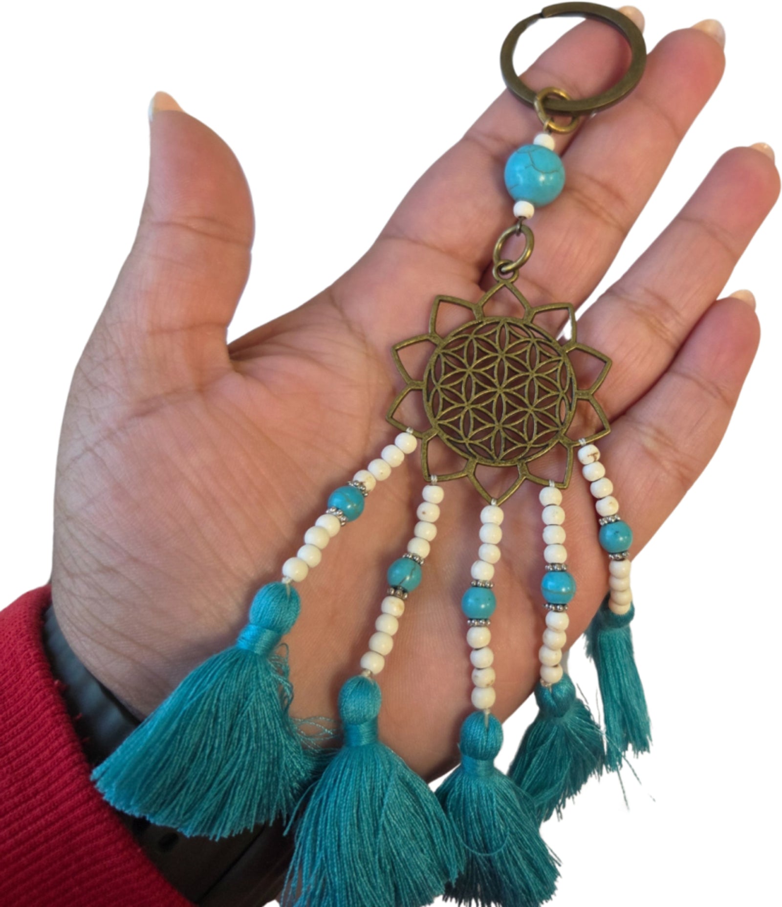 Ibiza sleutelhanger - Flower of life - turquoise & bronskleur