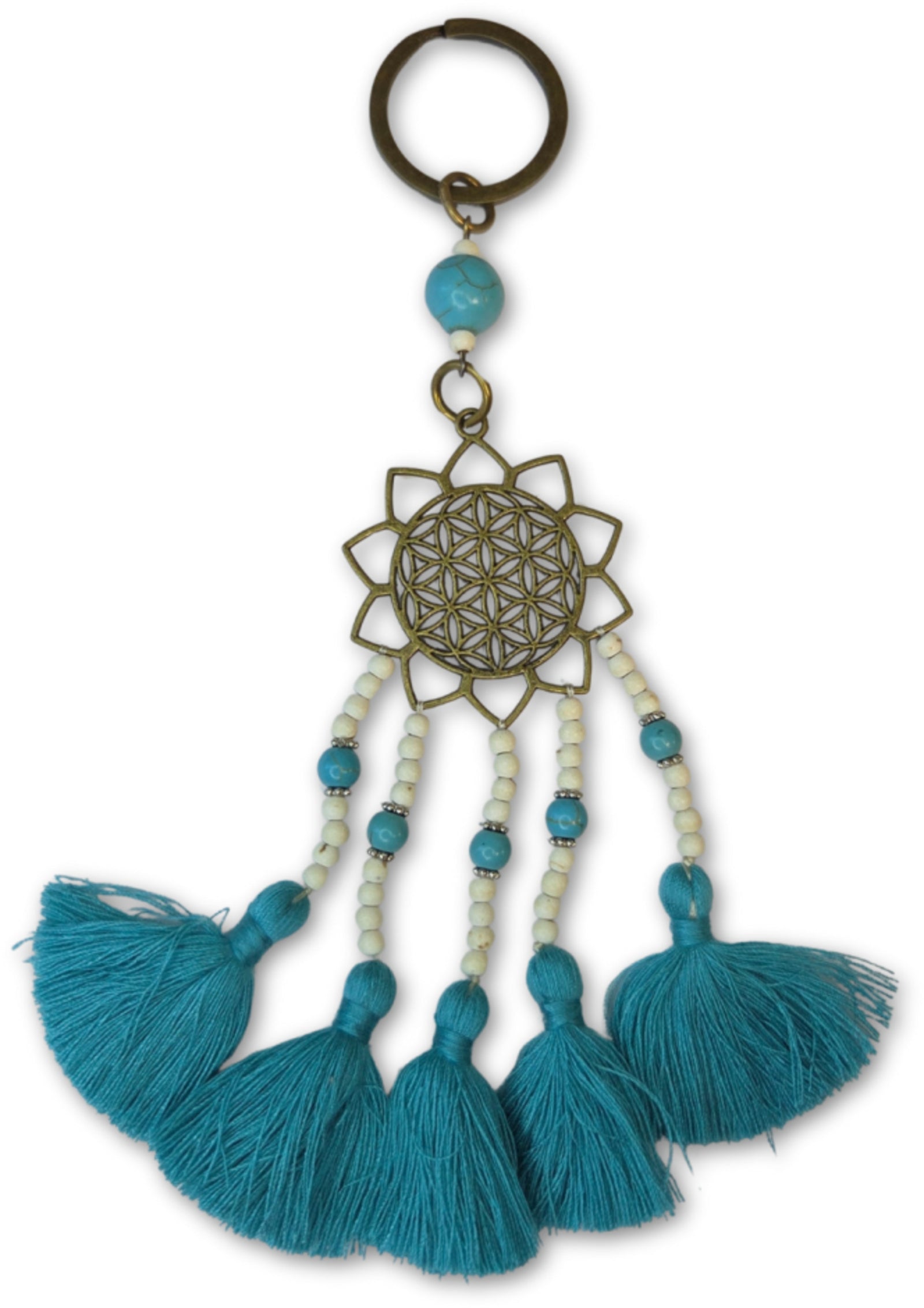 Ibiza sleutelhanger - Flower of life - turquoise & bronskleur