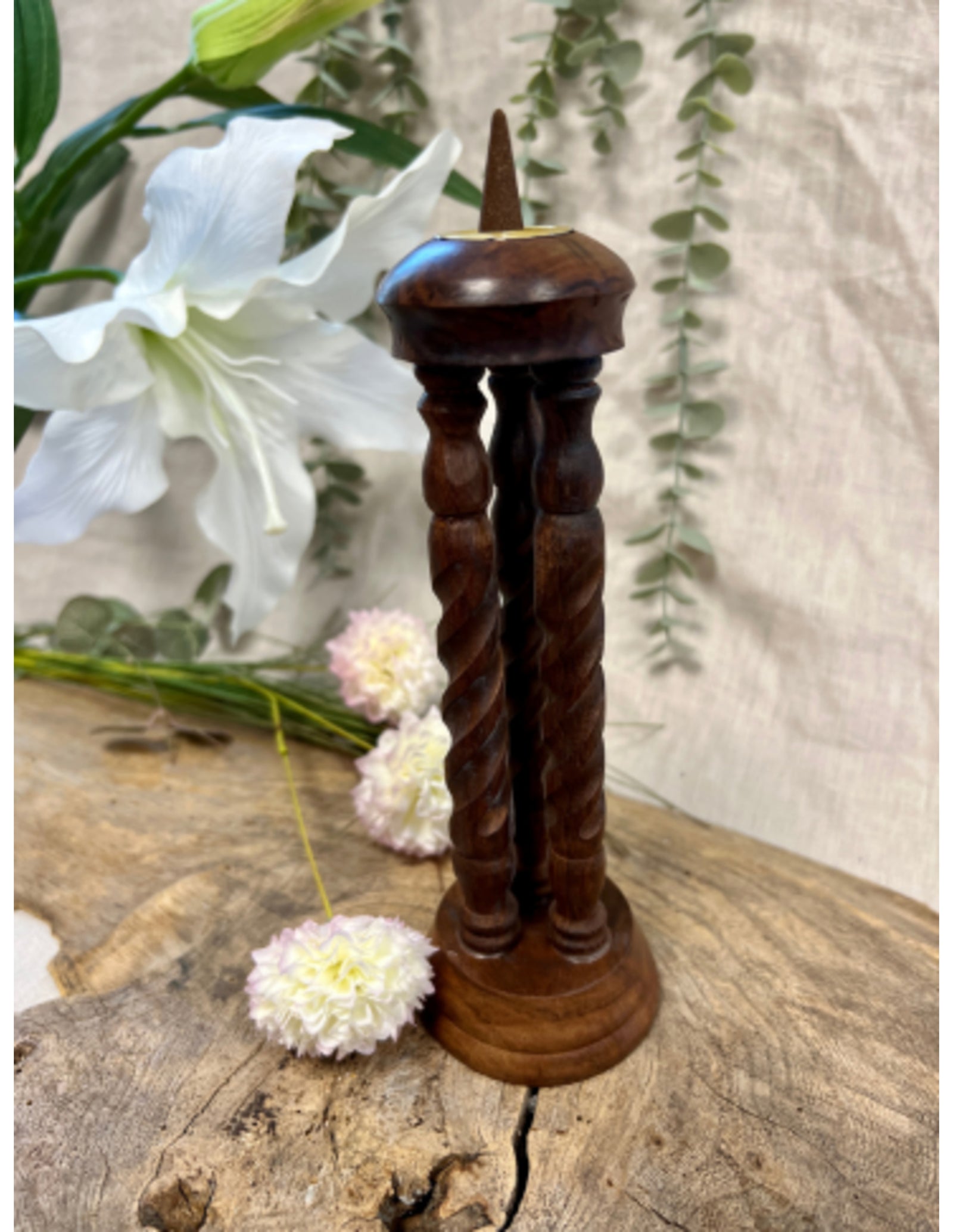Kegel wierook brander / kaarsenstandaard - groot - 20cm
