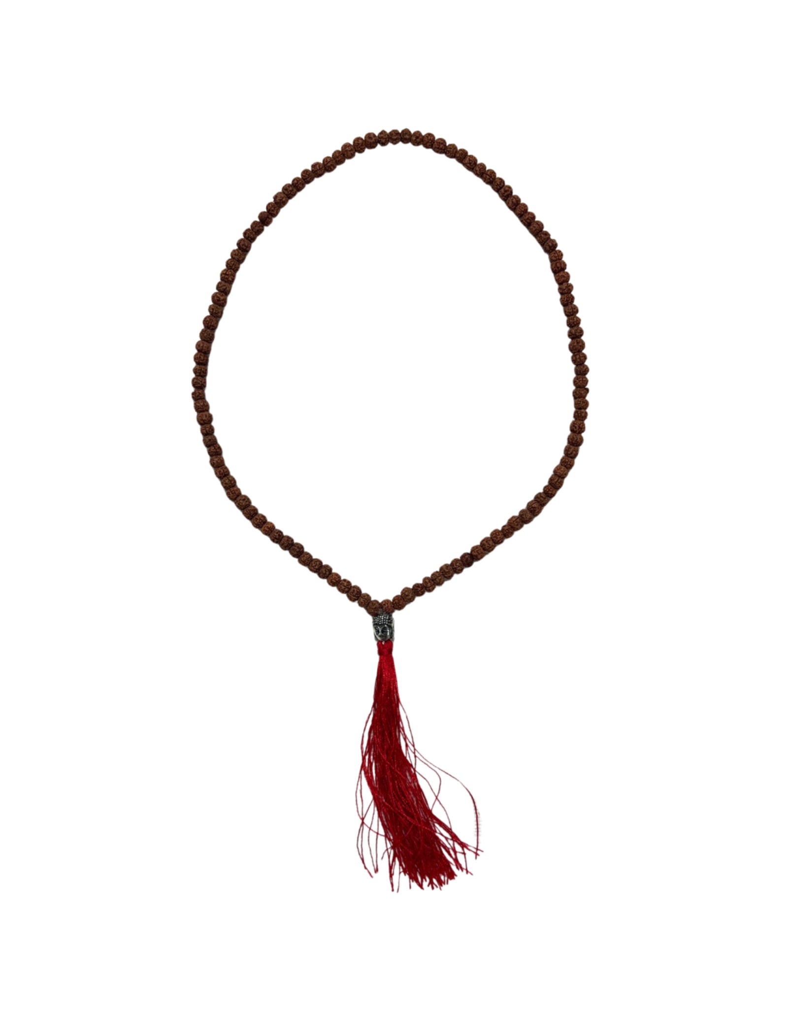 Mala ketting Rhudraksha boeddha hoofd rode kwast 25 cm