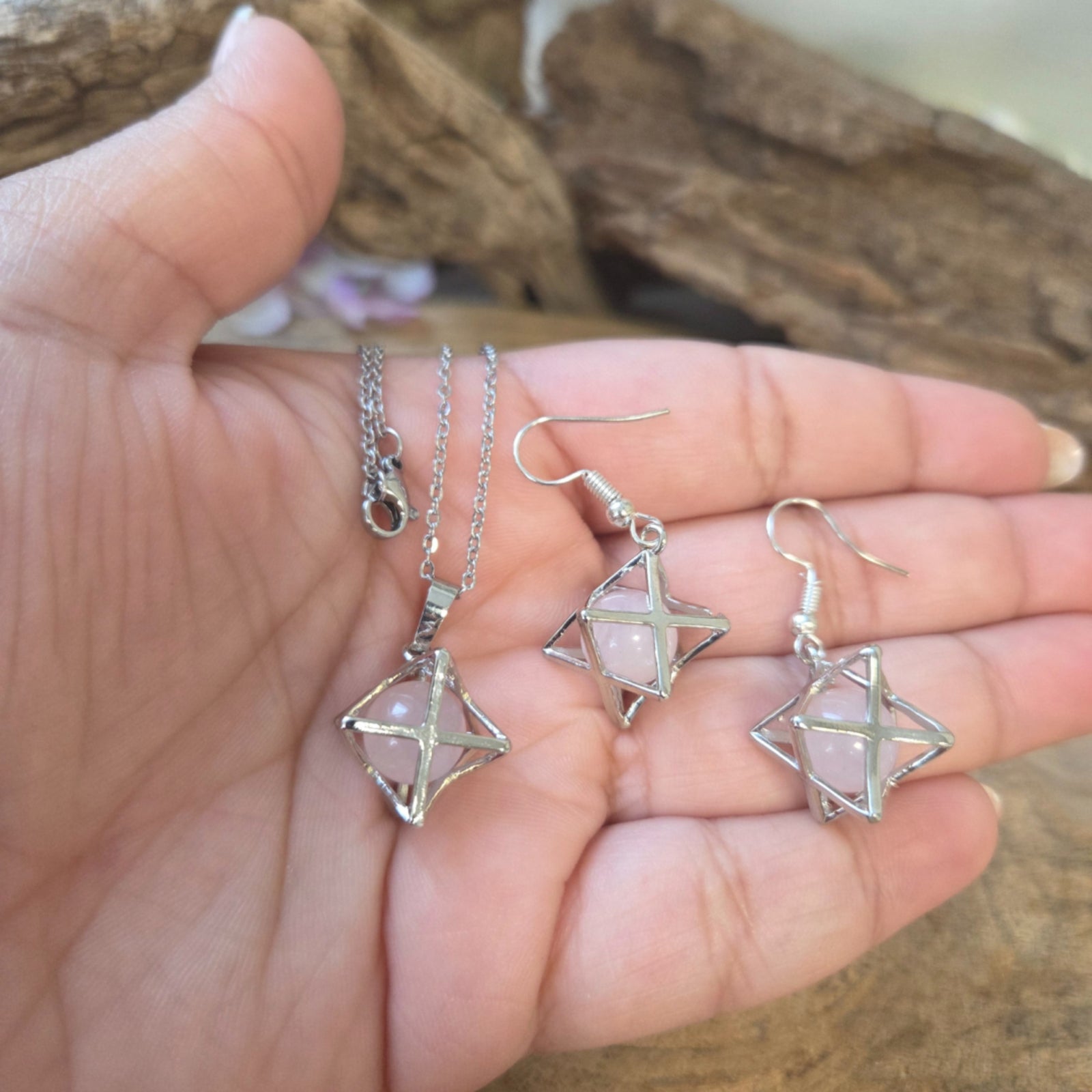 Merkabah sieraden set Rozenkwarts