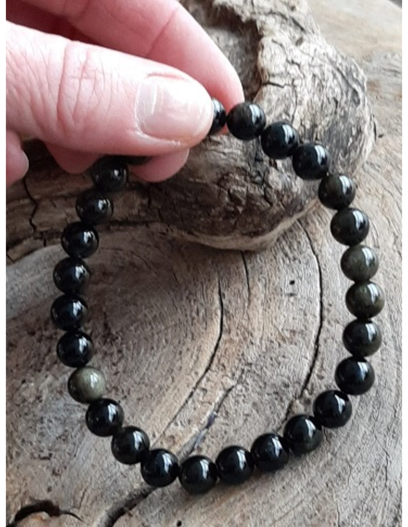 Obsidiaan goud kralenarmband 8mm mannen