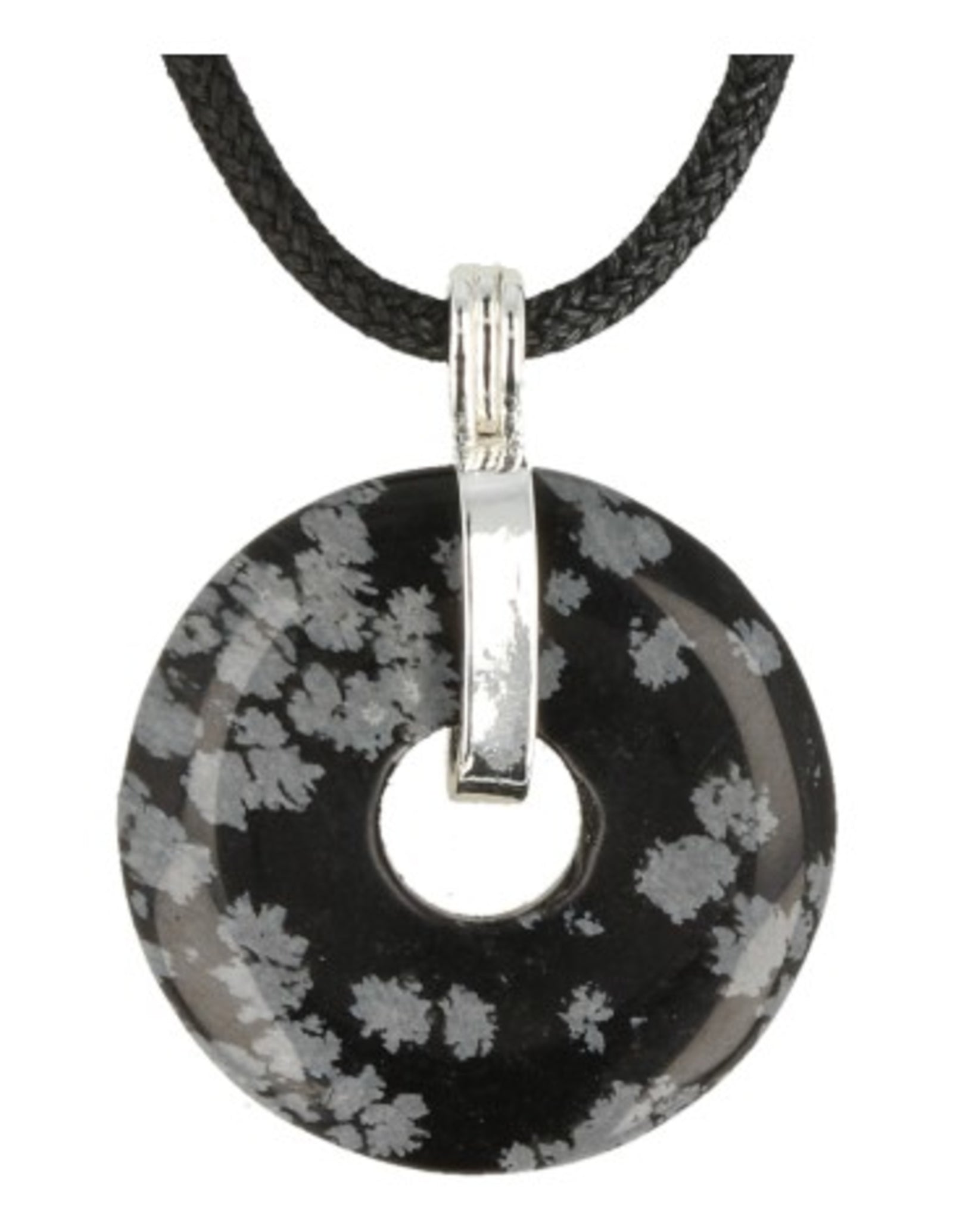 Obsidiaan sneeuwvlok donuthanger 30 mm aan koord