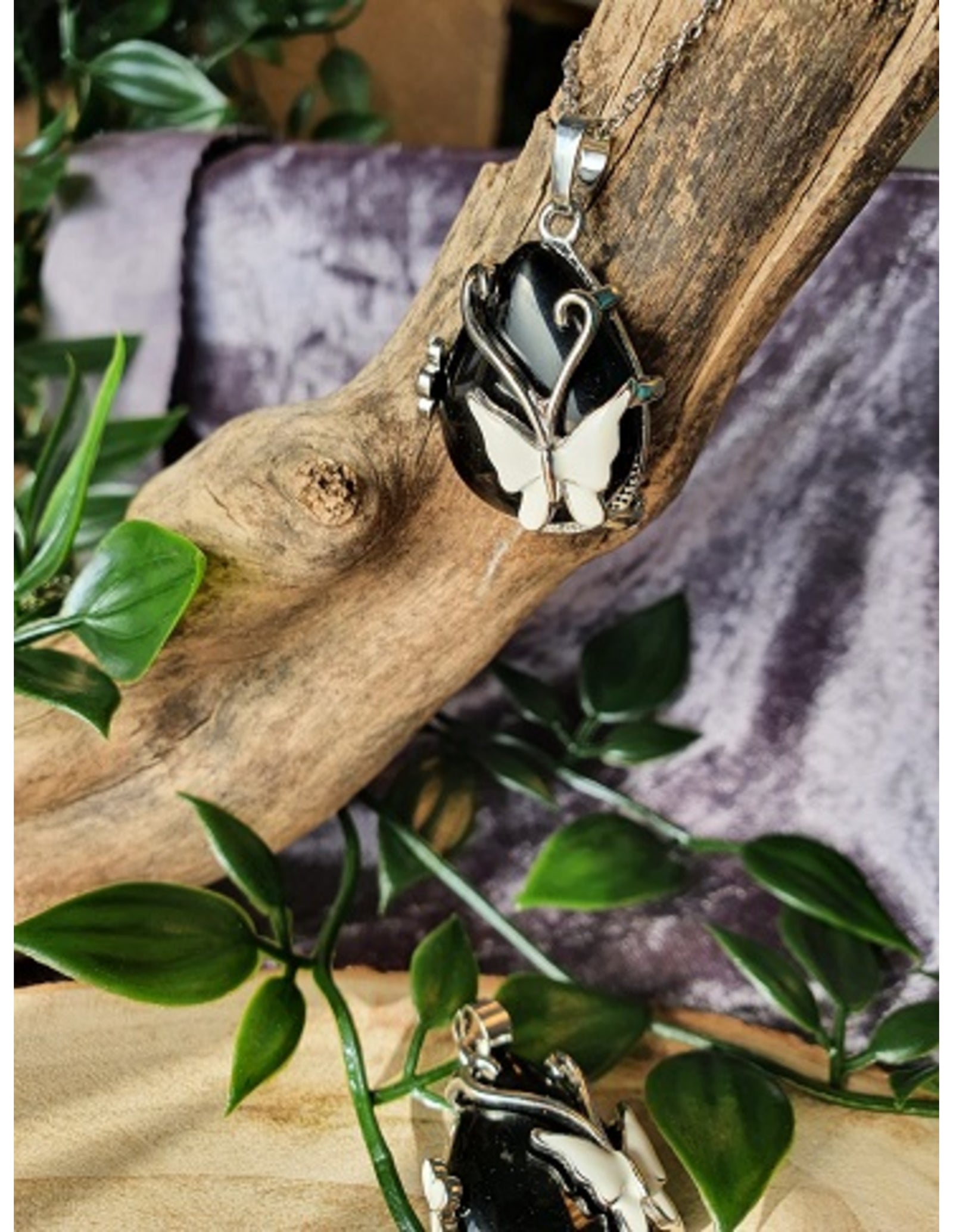 Obsidiaan zwart vlinder druppel hanger
