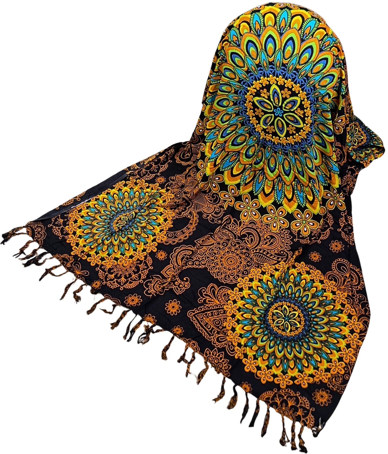 Om Namaste Sarong - 601 - Bloemrijke Mandala - Oranje & Zwart