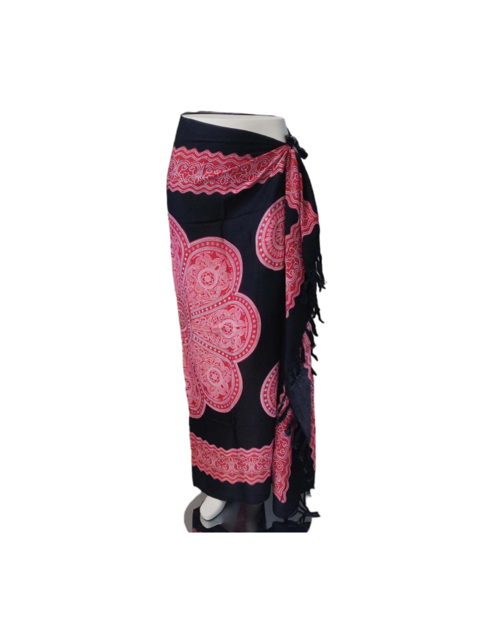 Om Namaste Sarong - 629 - Rode Bloem op Zwart