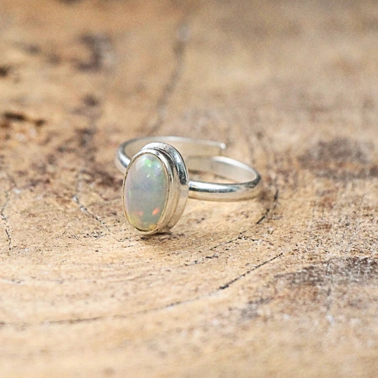 Opaal ring zilver ovaal (verstelbaar)