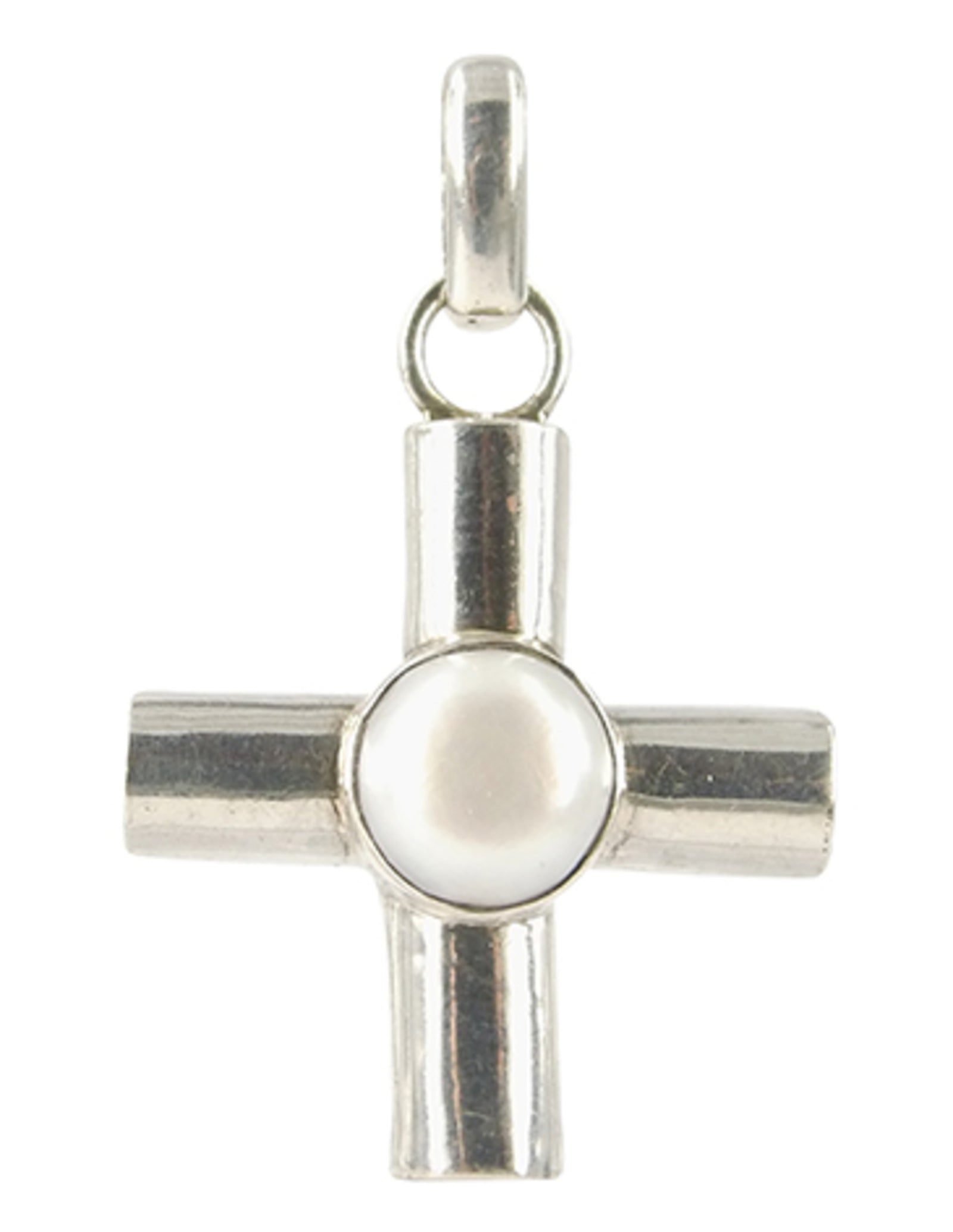 Parel hanger in zilver breed kruis