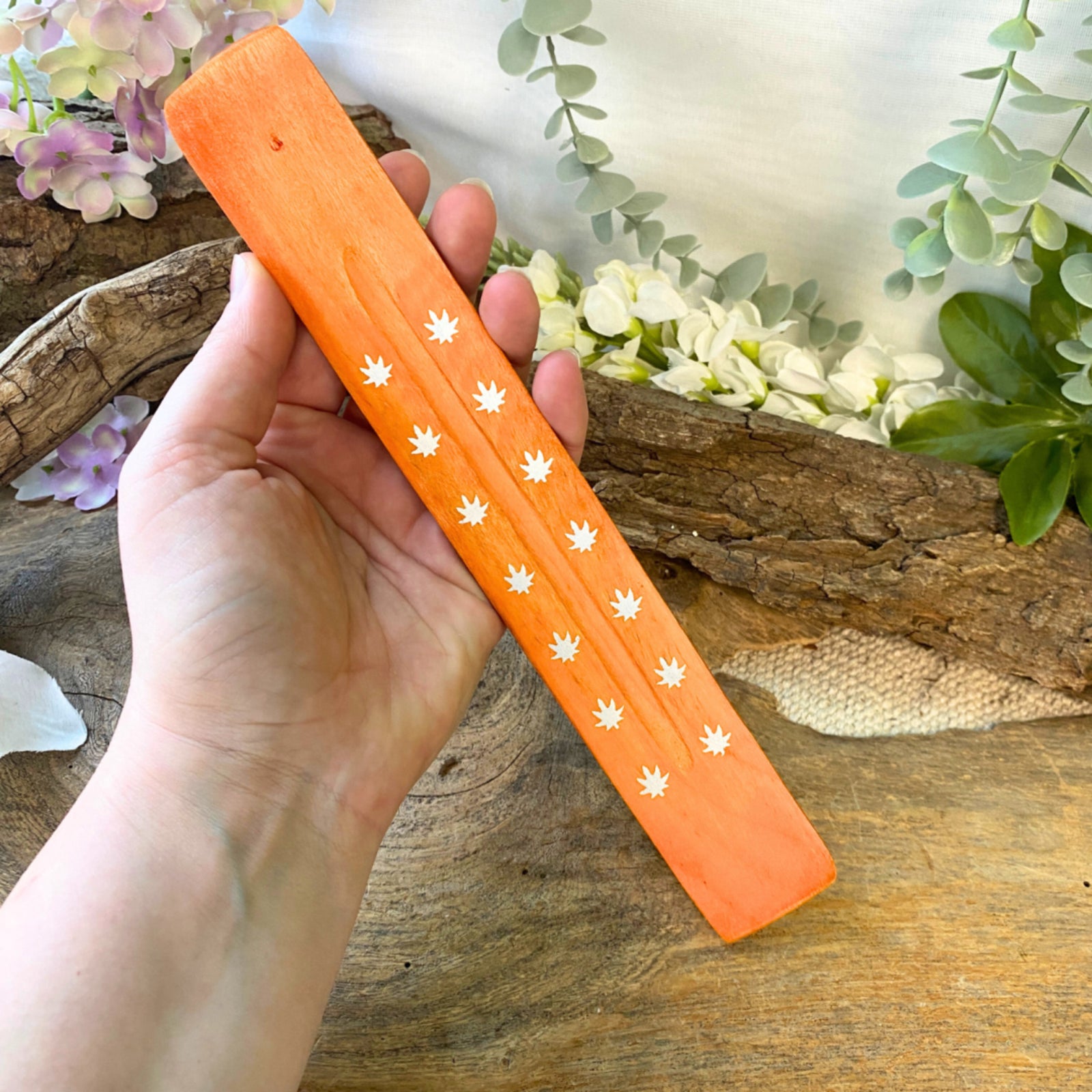 Plankje hout Blaadjes- oranje - wierook houder