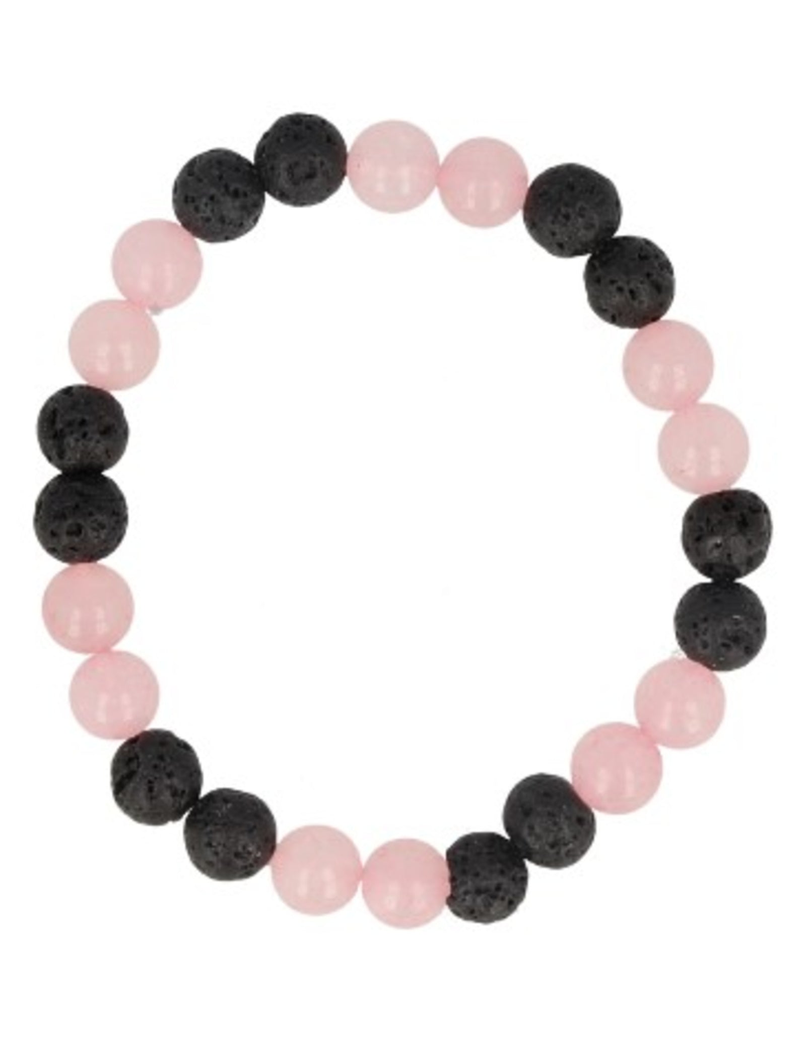 Roze kwarts / Lavasteen kralen armband