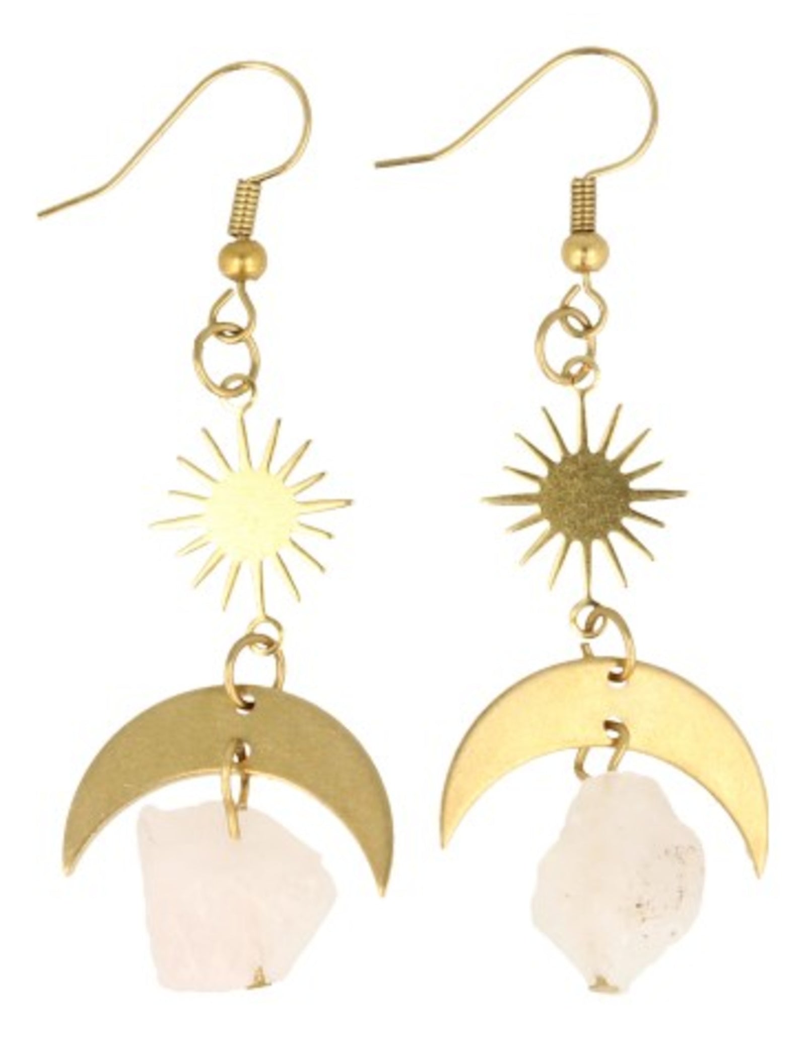 Roze kwarts oorbellen Star&Moon ruw
