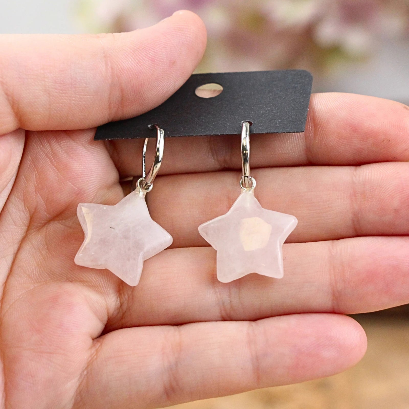 Rozenkwarts ster oorbellen - fashion jewelry