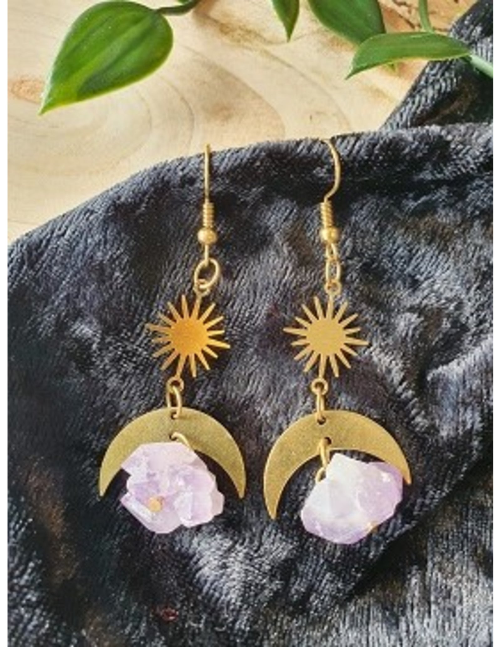 Amethist ruw Star&Moon oorbellen