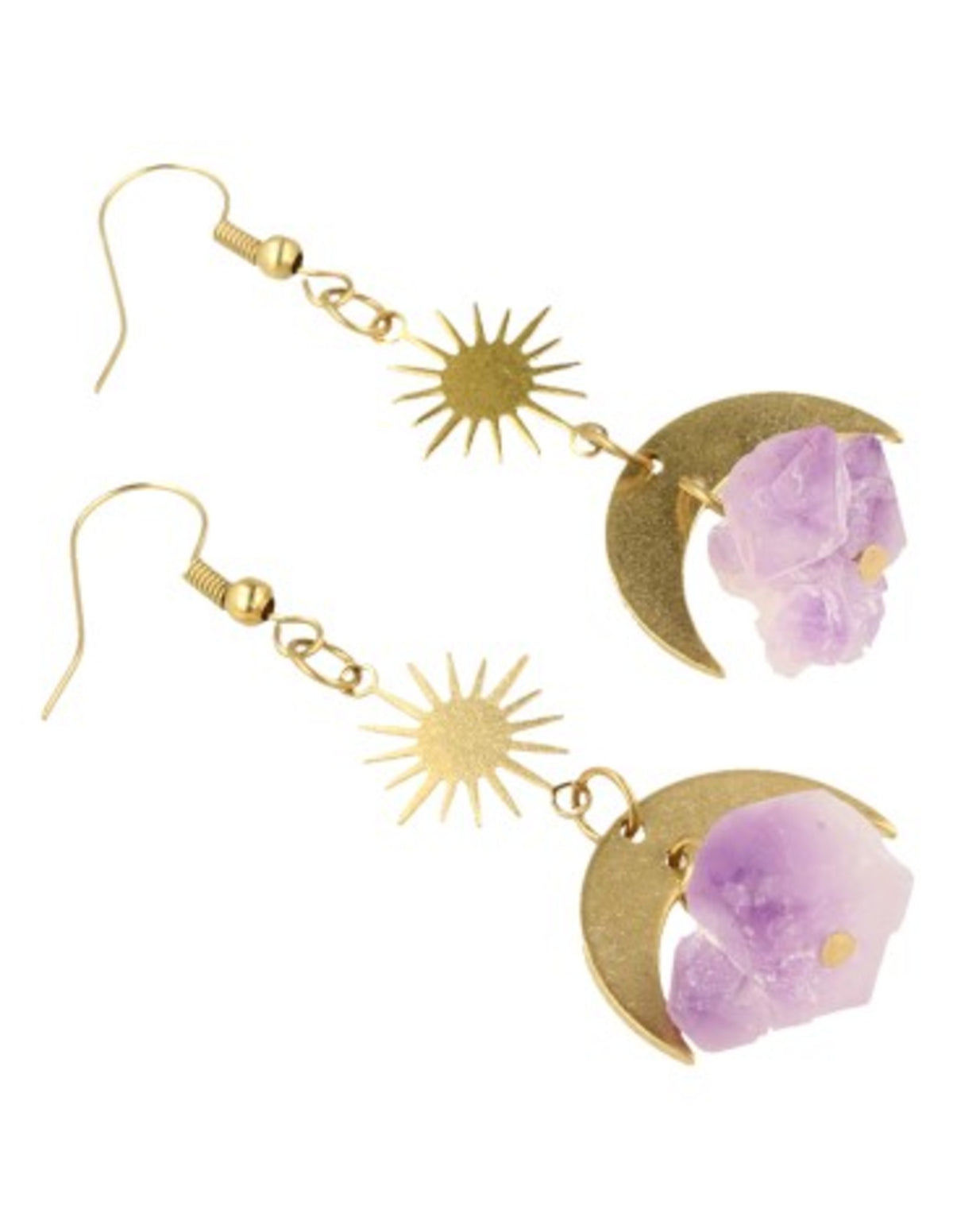 Amethist ruw Star&Moon oorbellen