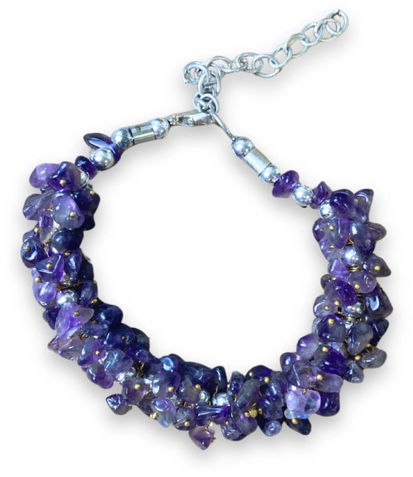 Amethist edelsteen splitarmband cluster met sluiting
