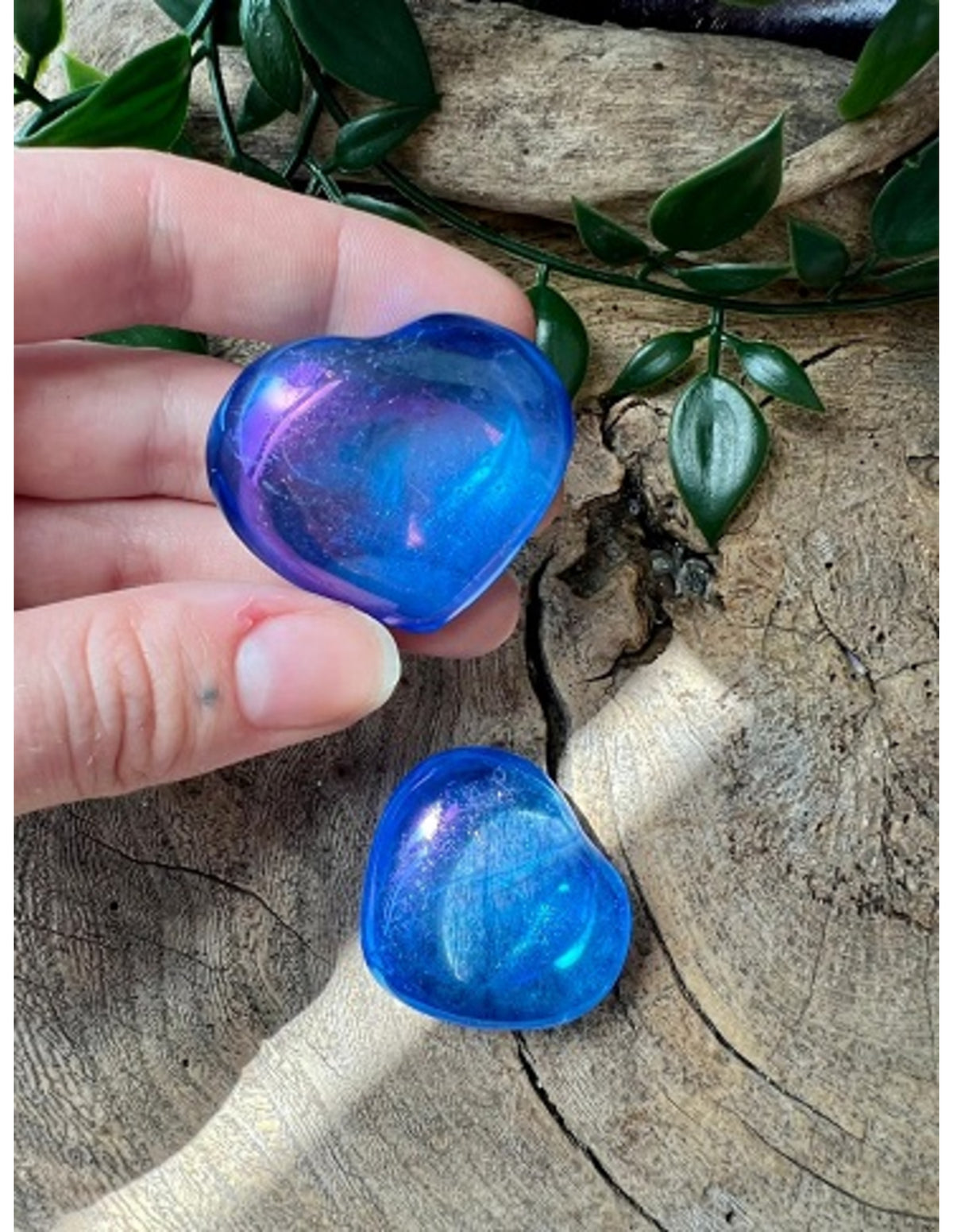 Aqua Aura edelsteen hart 40 mm donker (gecoat)