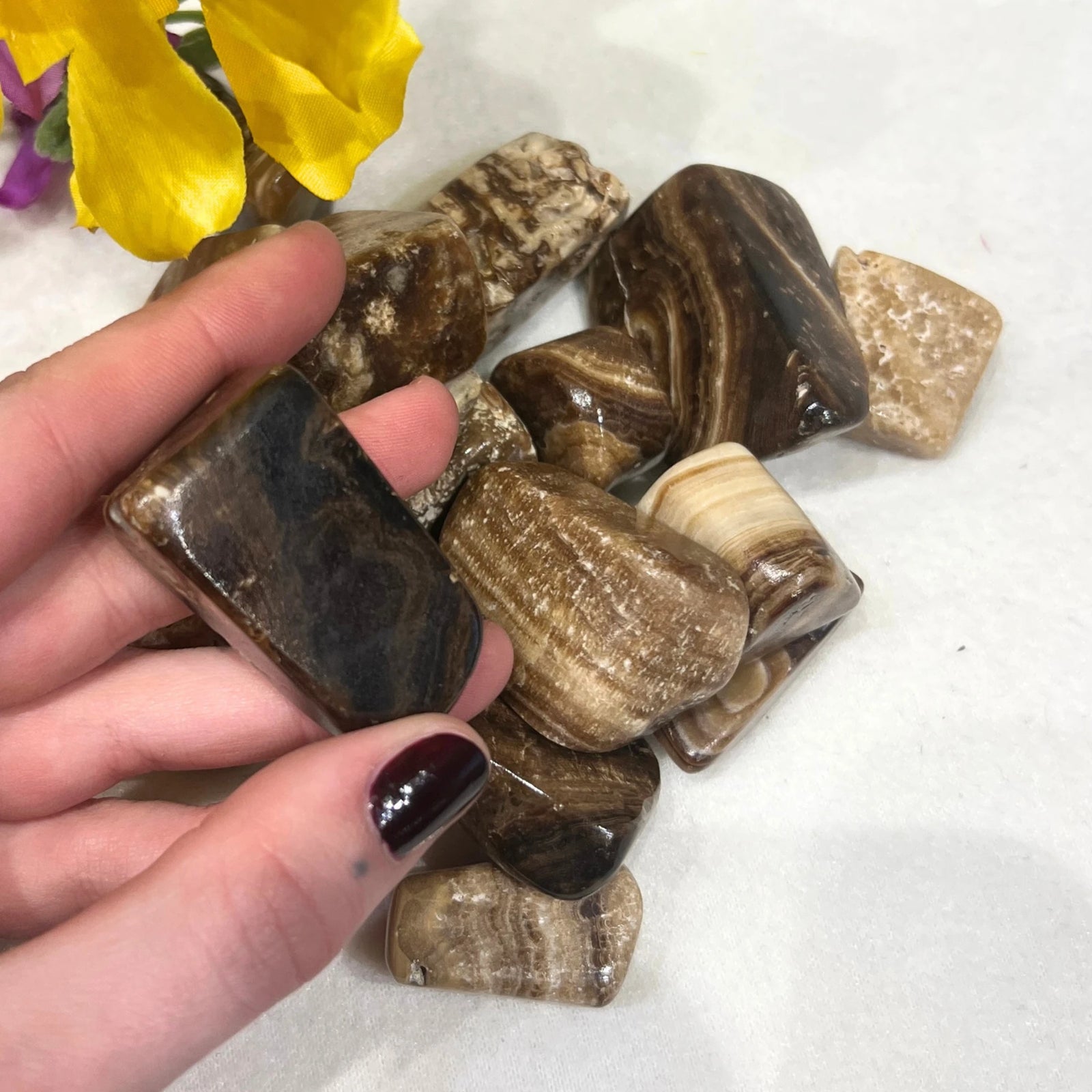 Aragoniet bruin A trommelstenen 500 gr. (mt3)