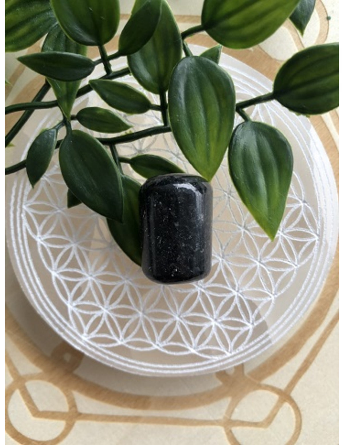 Arfvedsoniet 1 st. trommelsteen ca. 25 mm