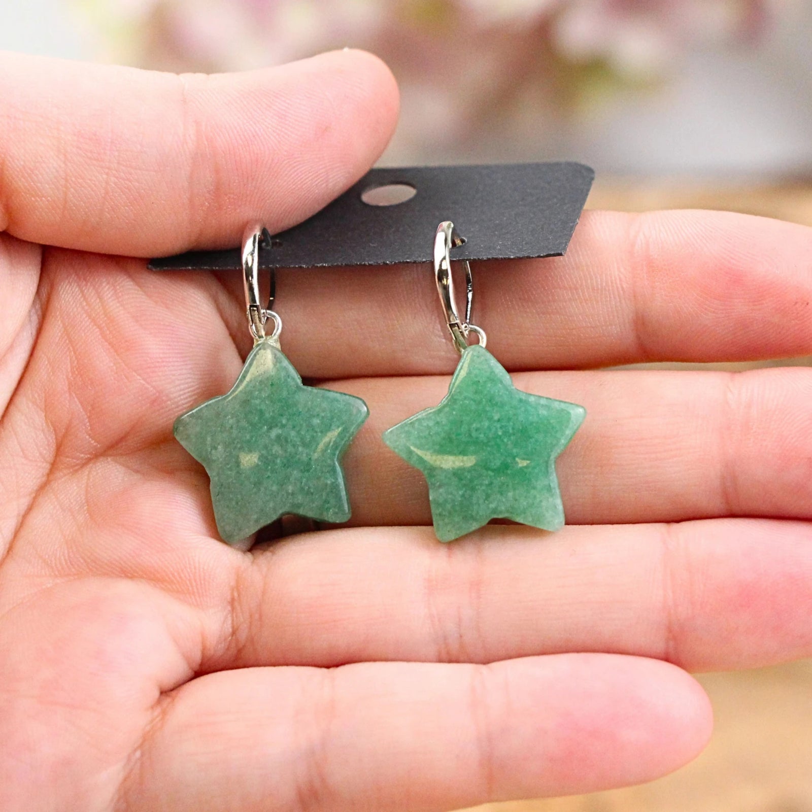 Aventurijn groen ster oorbellen - fashion jewelry