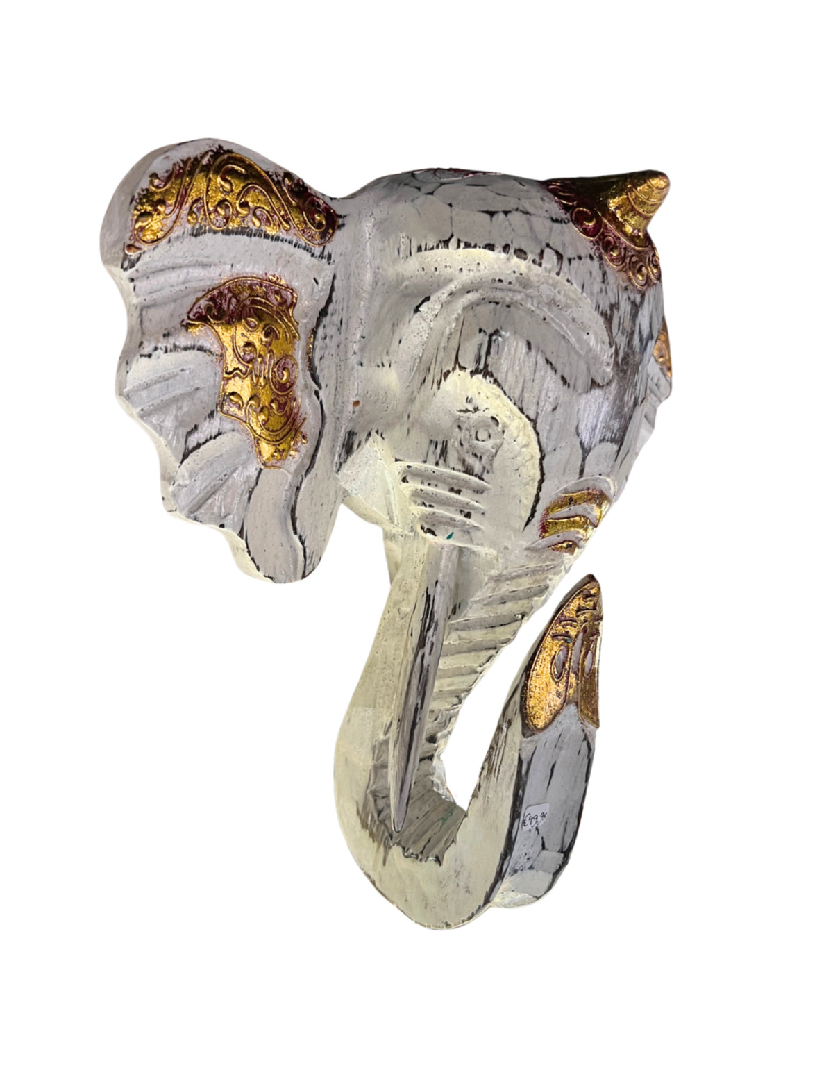 Balinees Olifanten Hoofd - Wit - 25cm - Muurdecoratie