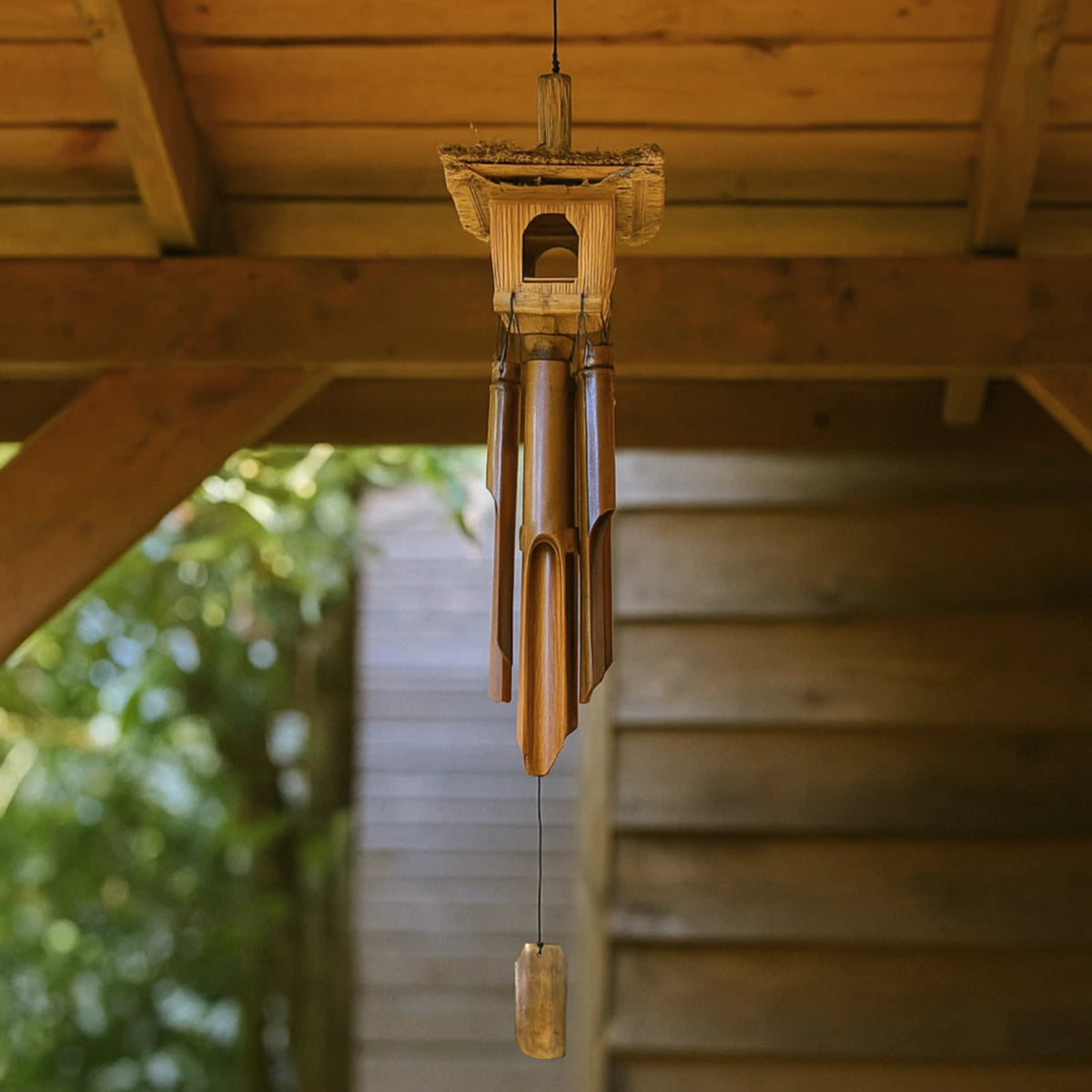 Bamboe windgong met vogelhuisje