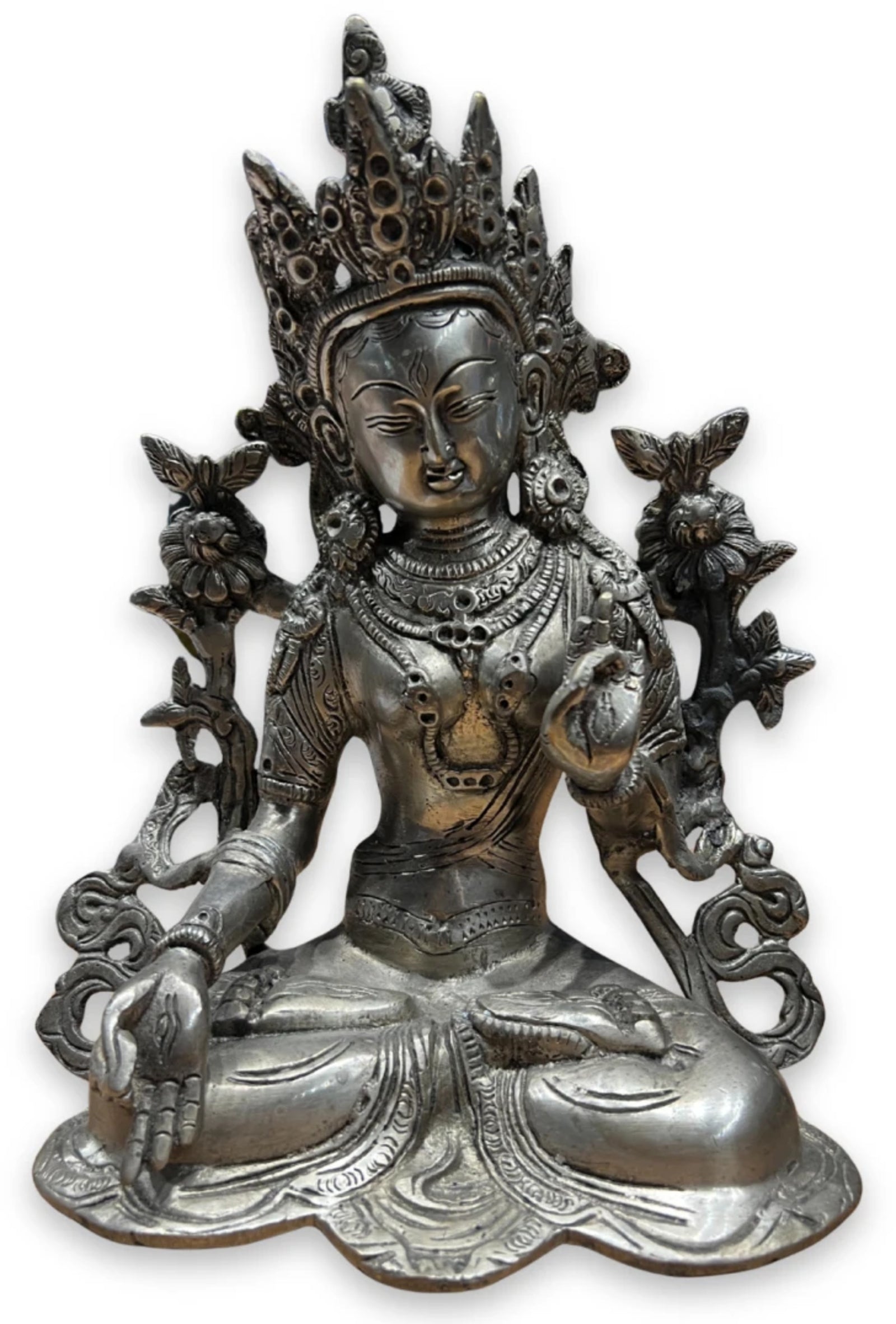 Beeld brons White Tara zilverkleur