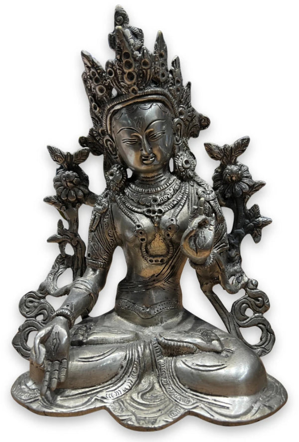 Beeld brons White Tara zilverkleur