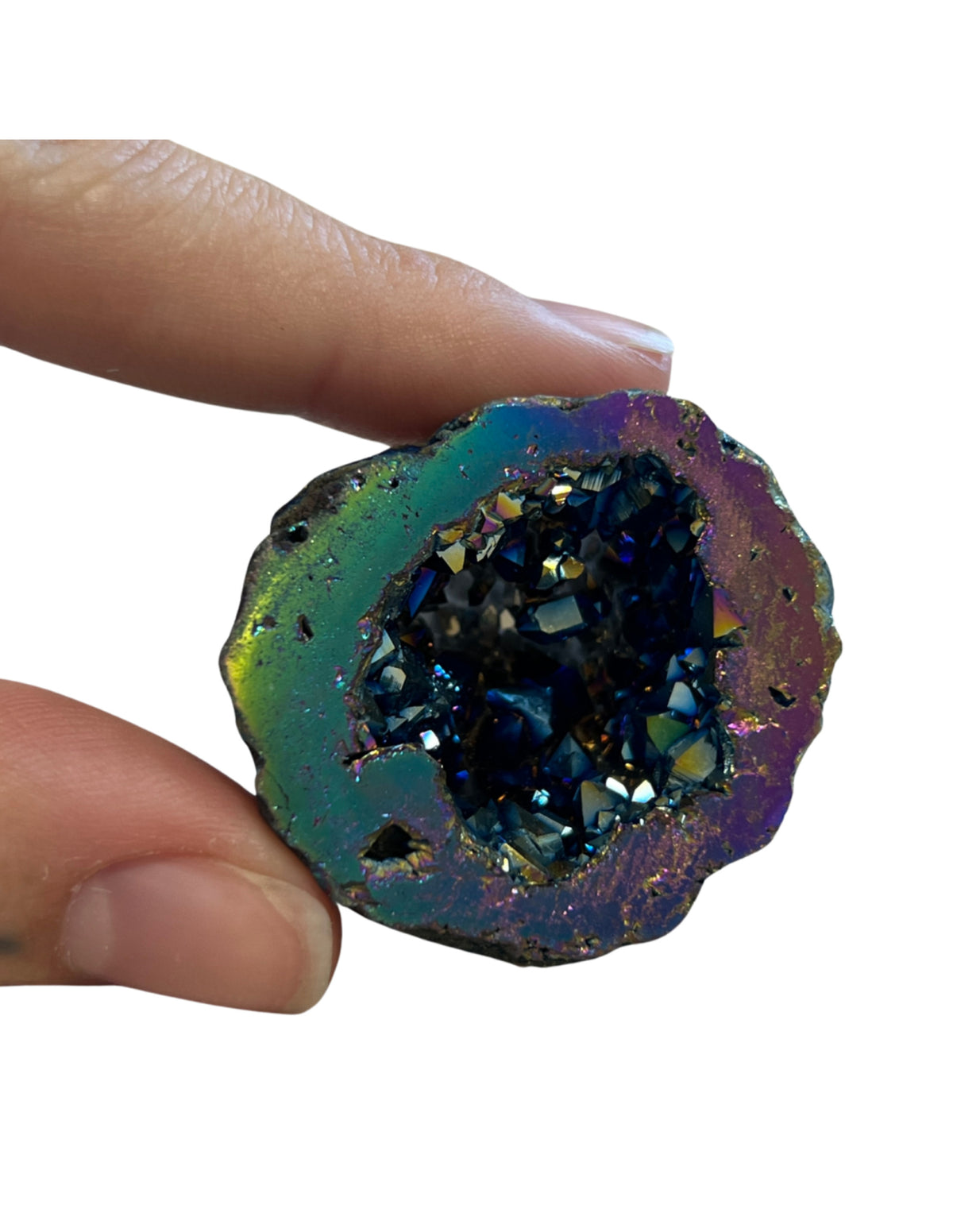 Bergkristal geode regenboogkleur (synth) 2,5 - 5 cm