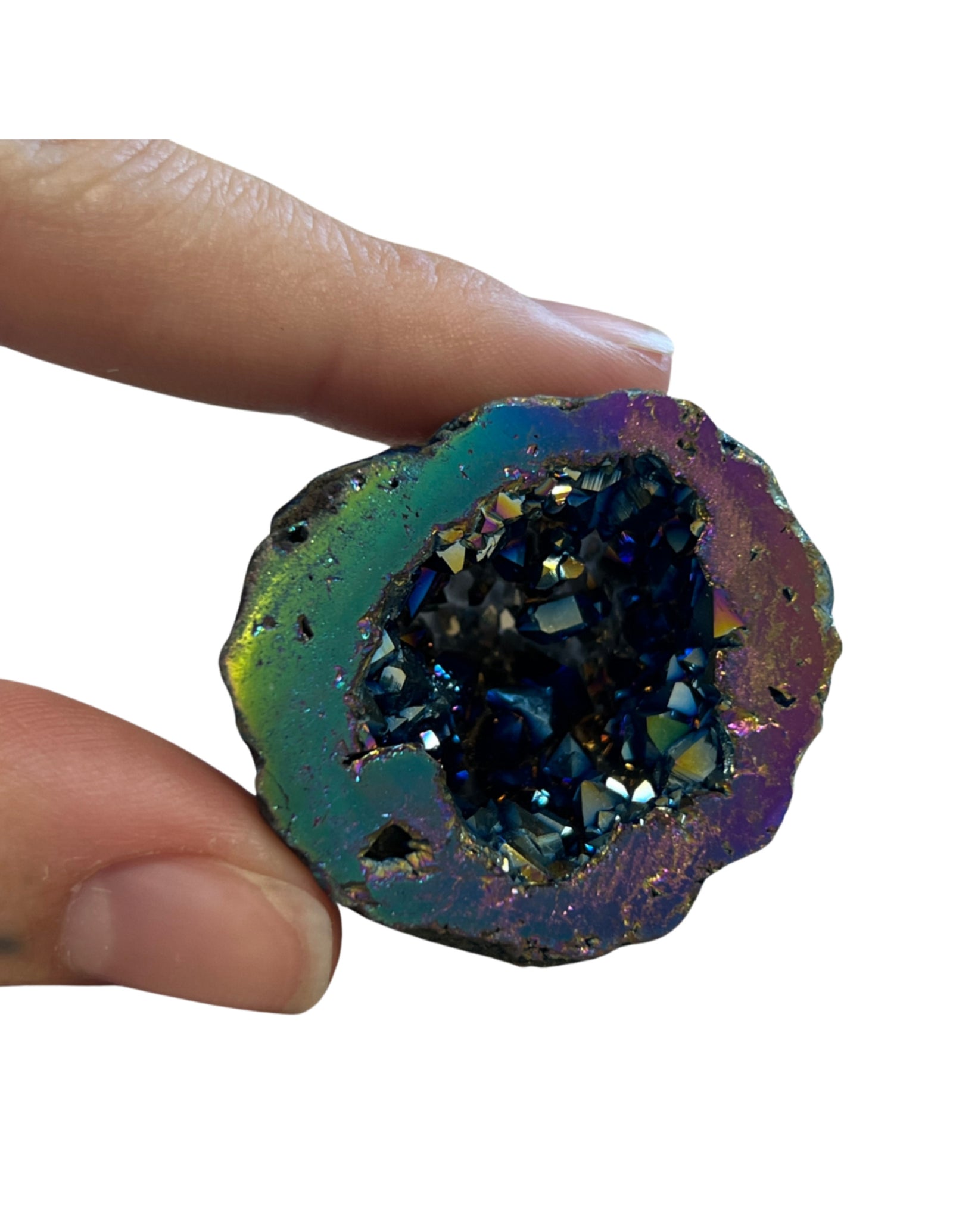 Bergkristal geode regenboogkleur (synth) 2,5 - 5 cm