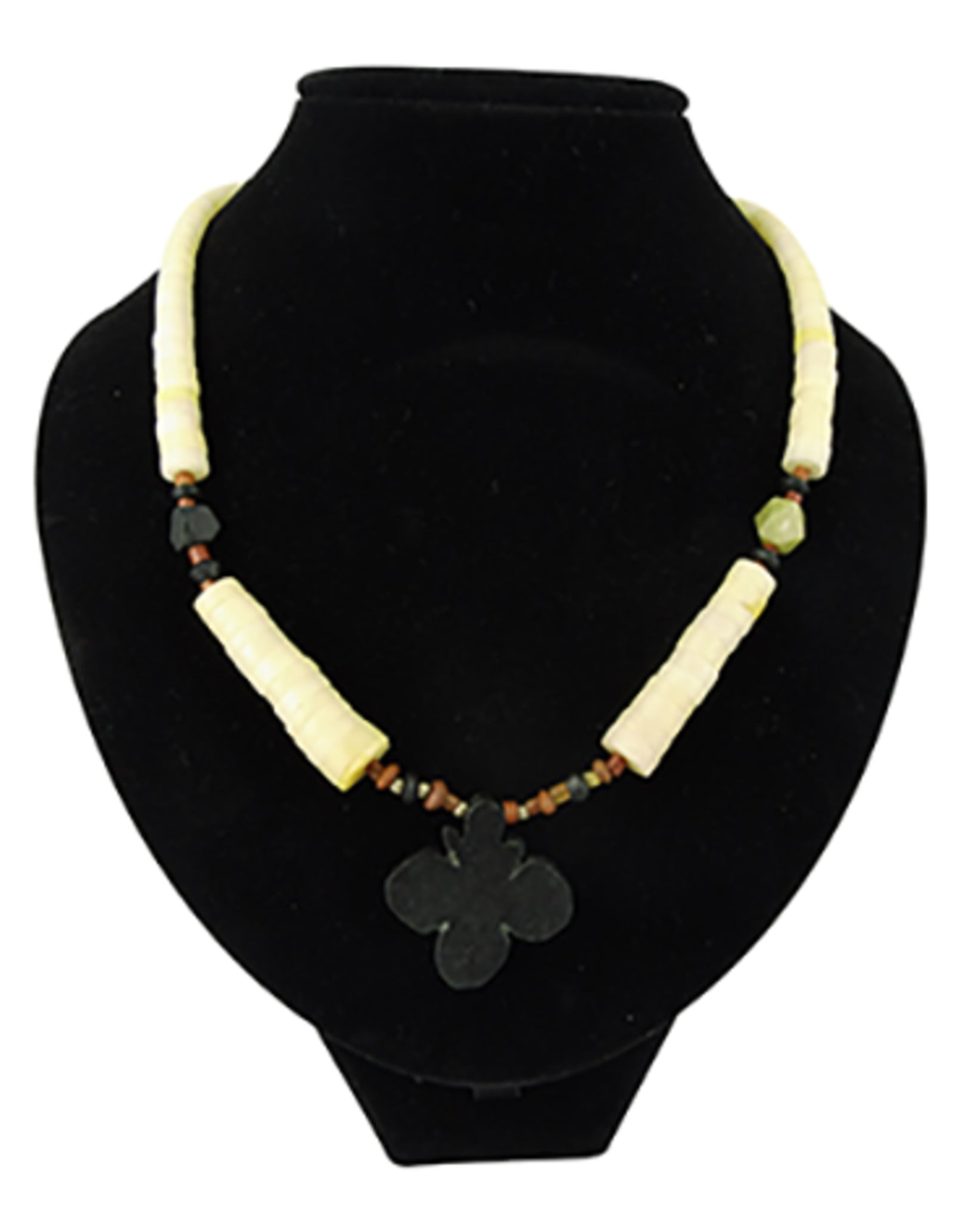 Bohemian ketting Jade met zwarte bloemhanger