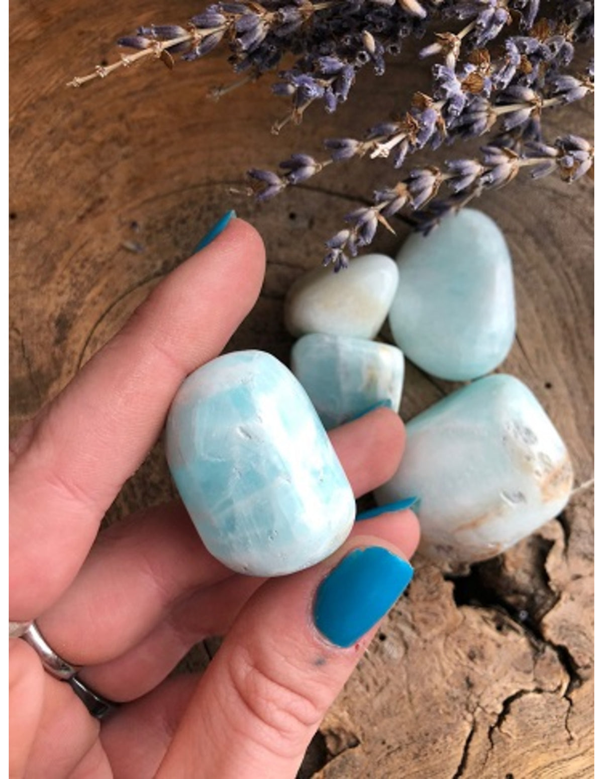 Calciet Caribbean blue trommelstenen 3 st. ca. 30 mm