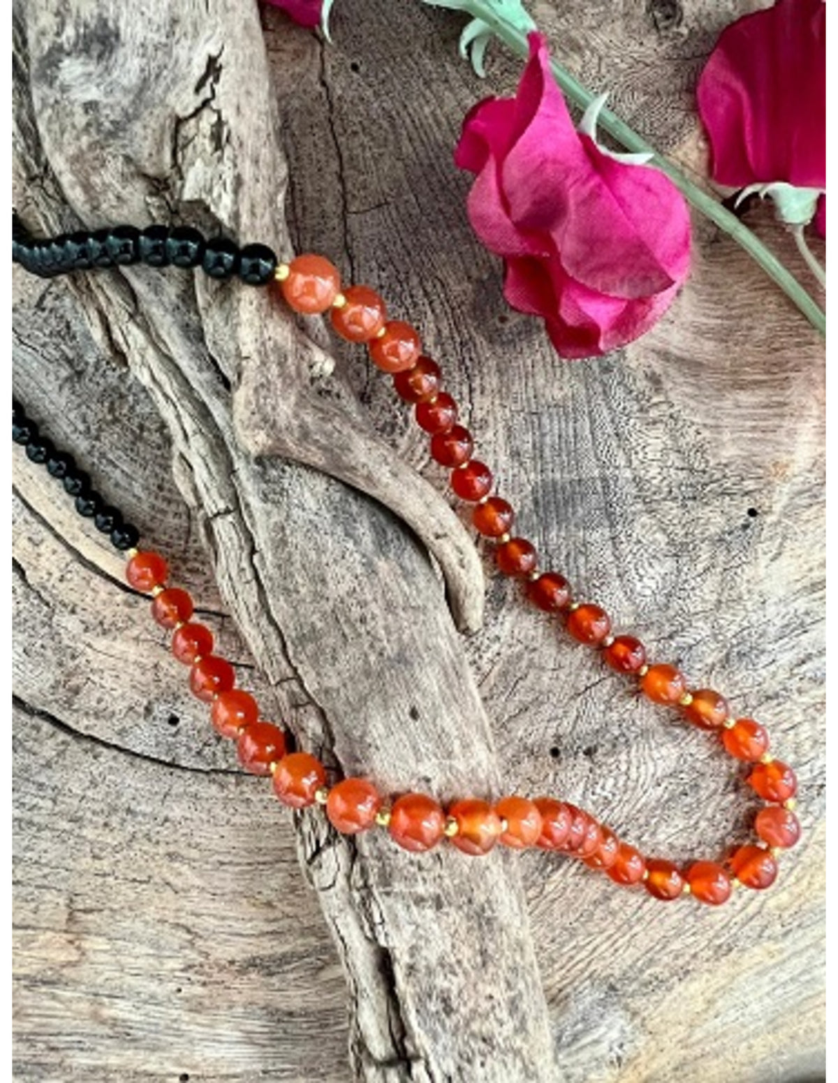 Carneool edelsteen ketting met zwart