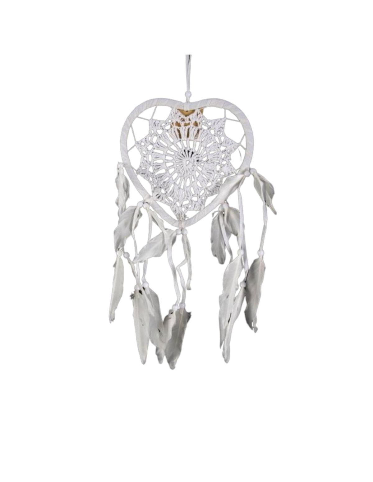 Dromenvanger gehaakt hartje - 17cm - wit - Dreamcatcher