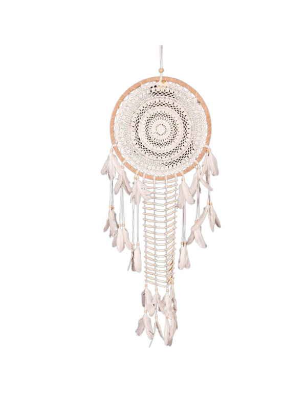 Dromenvanger gehaakt XXL wit 52 cm beige houten kralen
