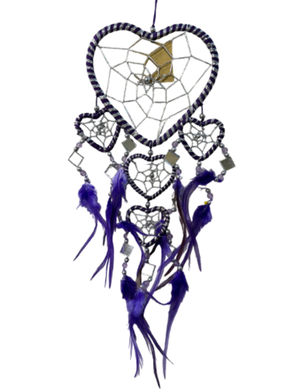 Dromenvanger hartje met spiegels - paars - 11 cm - Dreamcatcher
