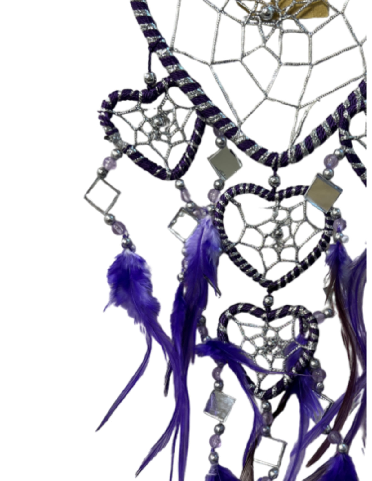 Dromenvanger hartje met spiegels - paars - 11 cm - Dreamcatcher