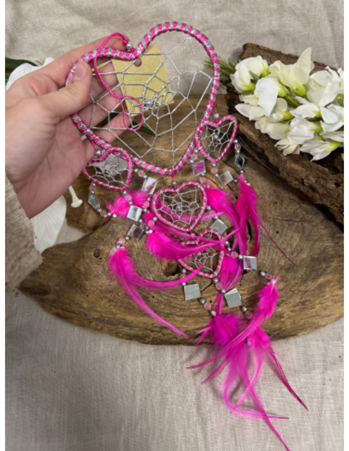 Dromenvanger hartje met spiegels - roze - 11 cm - Dreamcatcher