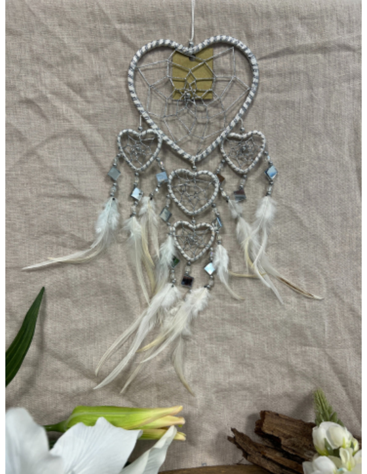 Dromenvanger hartje met spiegels - wit - 11 cm - Dreamcatcher