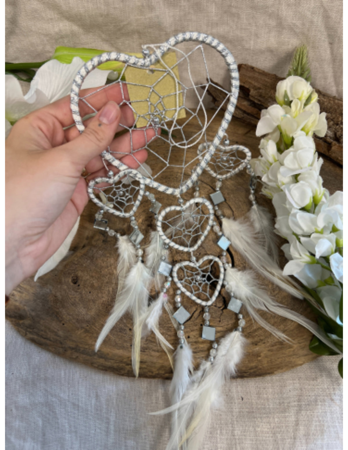 Dromenvanger hartje met spiegels - wit - 11 cm - Dreamcatcher