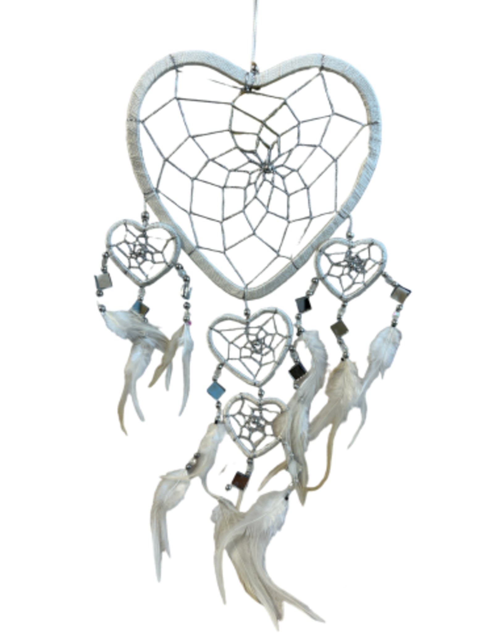 Dromenvanger Hartje met spiegels - wit - 17 cm - Dreamcatcher
