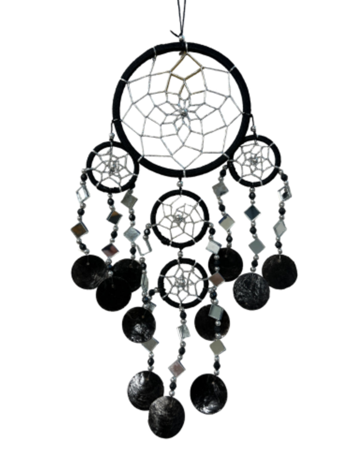 Dromenvanger spiegel-schelp 11 CM - Zwart - Dream Catcher