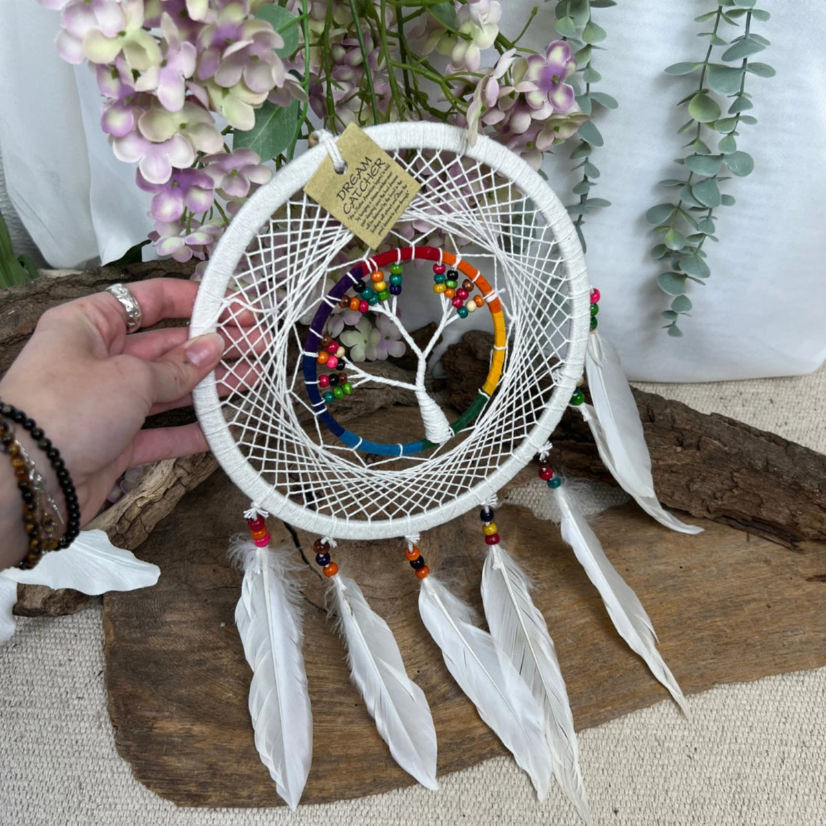Dromenvanger Tree of Life Rainbow & White - Regenboog Kralen - 22cm