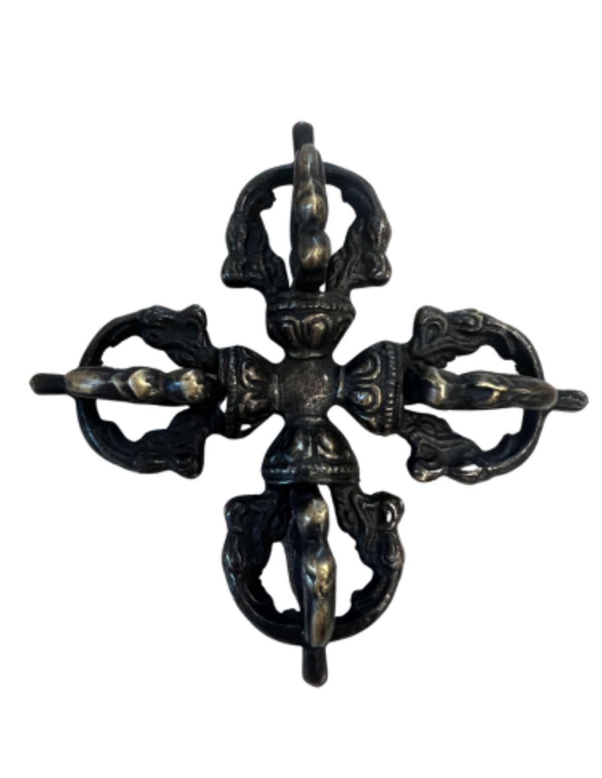 Dubbele dorje messing 10 cm - zwart