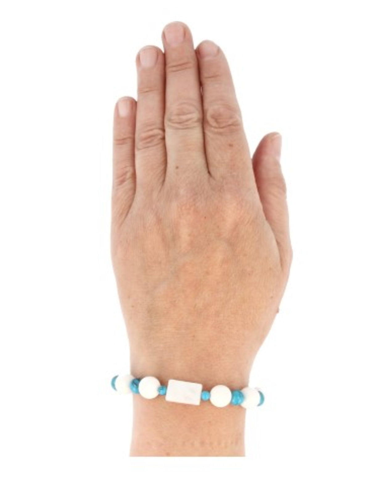 Edelsteen armband Howliet blauw / Parelmoer / Schuimkoraal wit (imitatie)