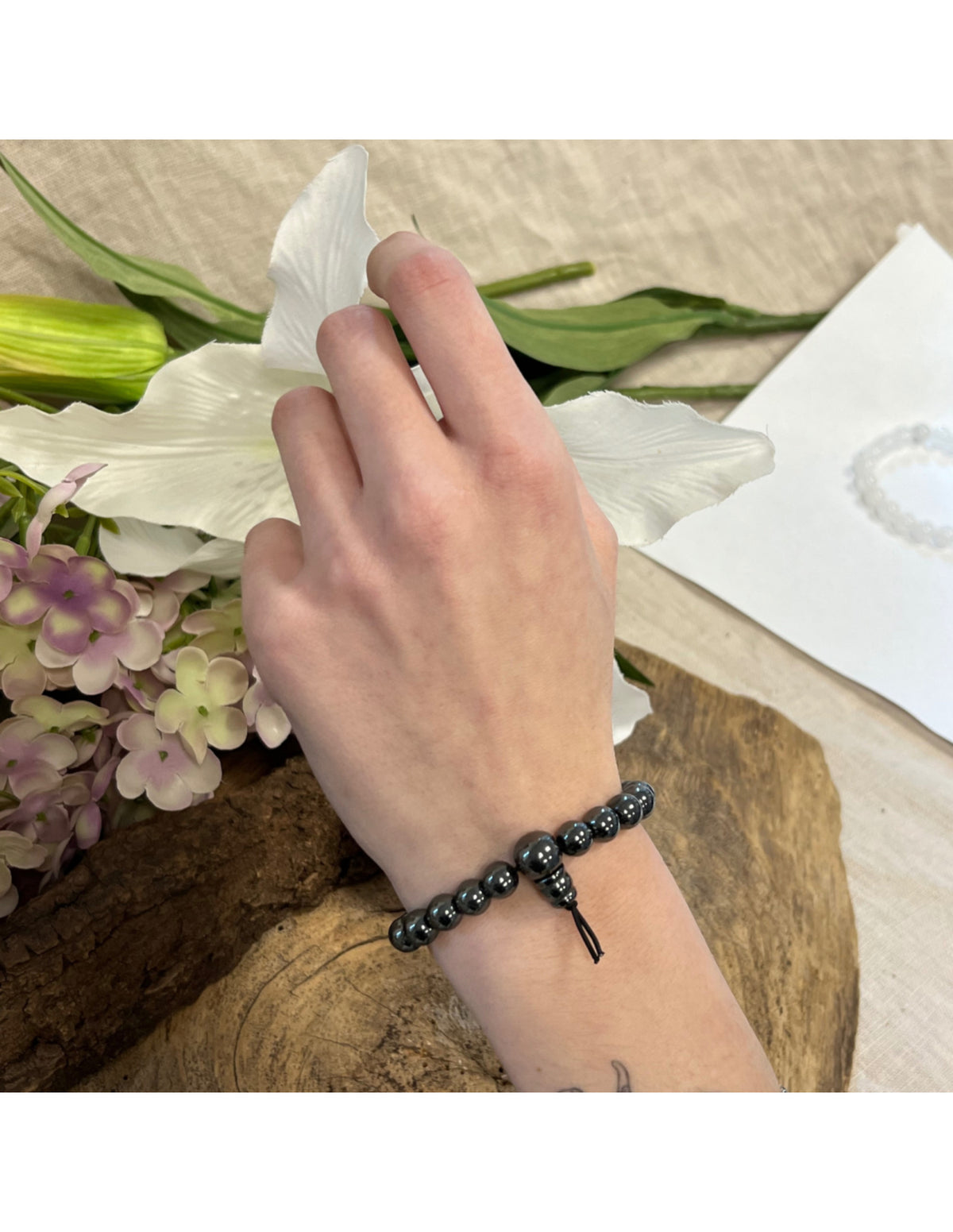 Hematiet powerbead armband + kaart