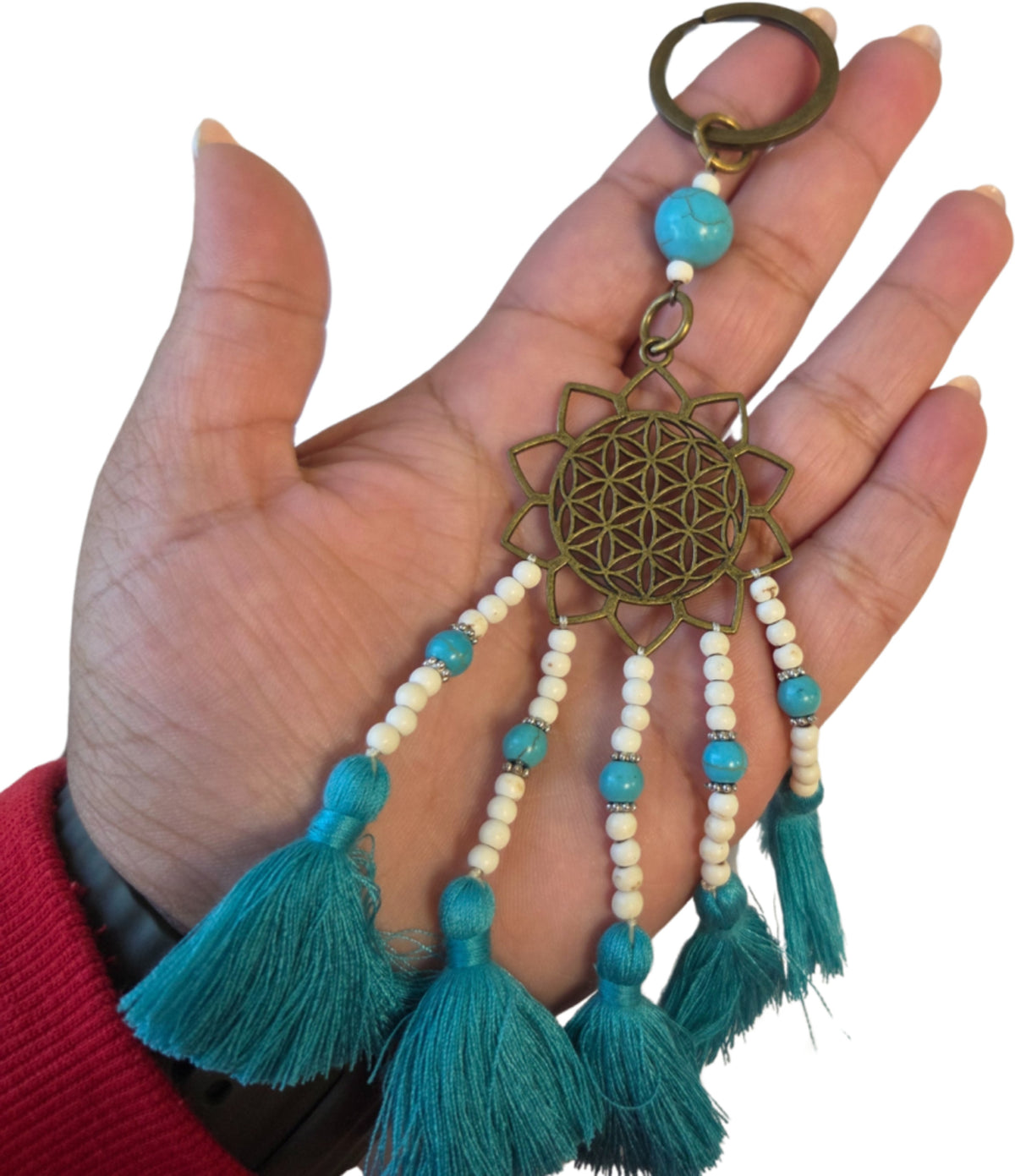Ibiza sleutelhanger - Flower of life - turquoise & bronskleur