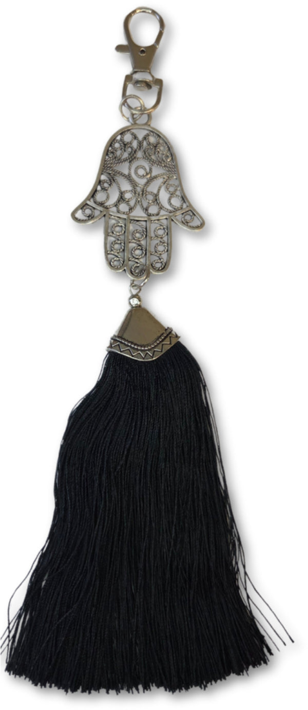Hamsa hand sleutelhanger met zwarte kwast